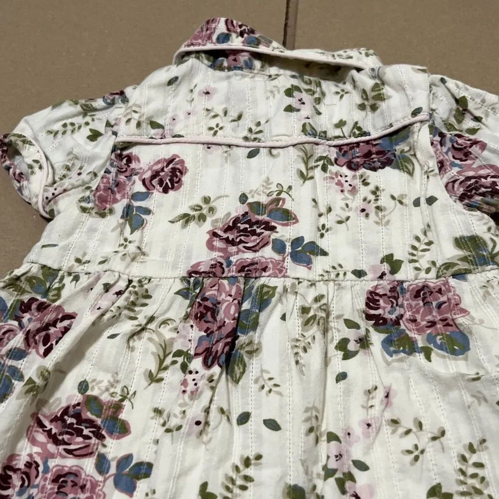 OldNavy Vintage Baby Floral Dress 3-6 Mos Collar Cotton Floral Pearl Snaps Lined
